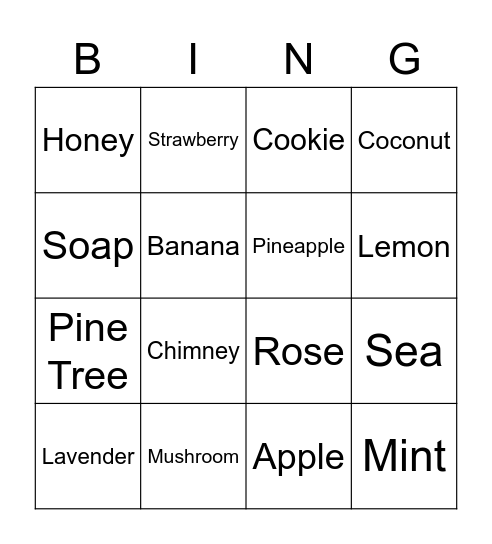 Smells Bingo Card