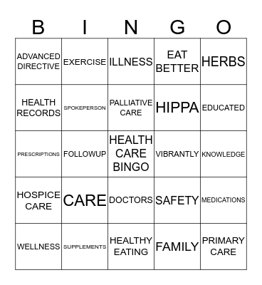 HEALTH CARE BINGO Card