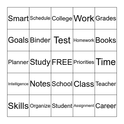 Study Skills Bingo Card