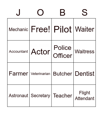 What do you do? - Jobs Bingo Card