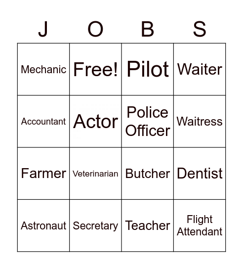 What do you do? - Jobs Bingo Card