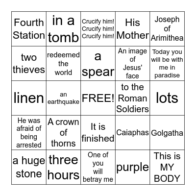 Stations of the Cross Bingo Card