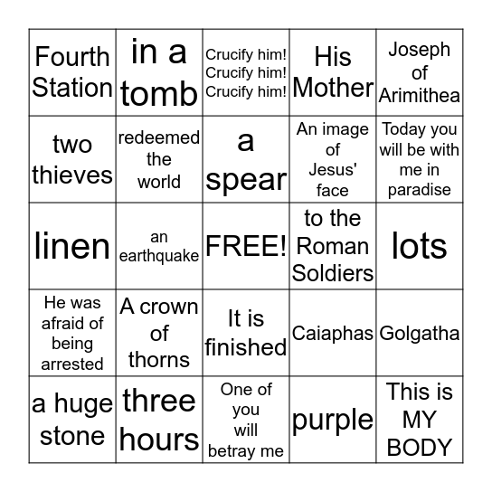 Stations of the Cross Bingo Card