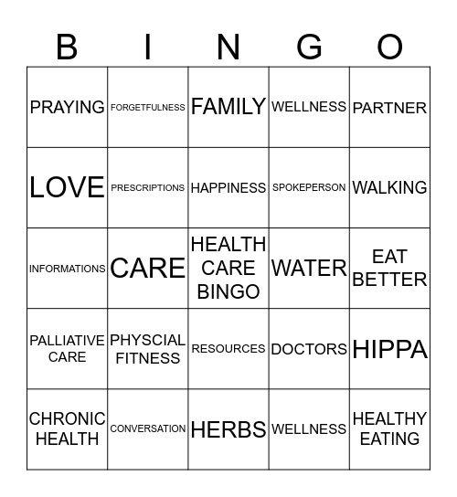 HEALTH CARE BINGO Card