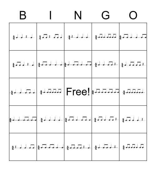 Rhythm Bingo Card