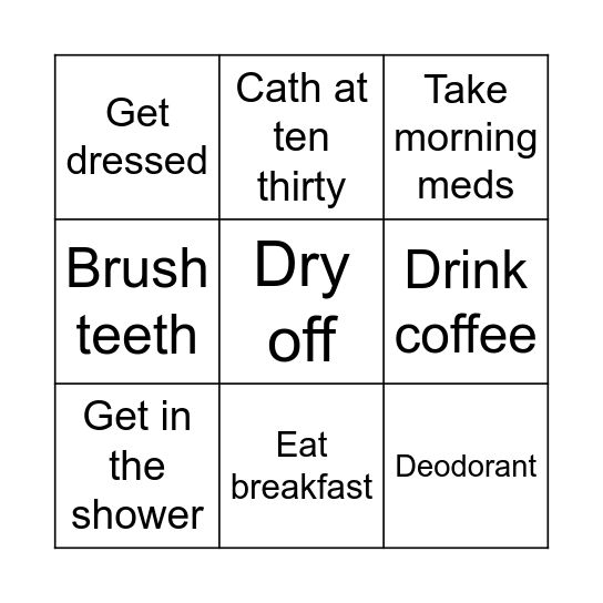 Today’s morning routine Bingo Card