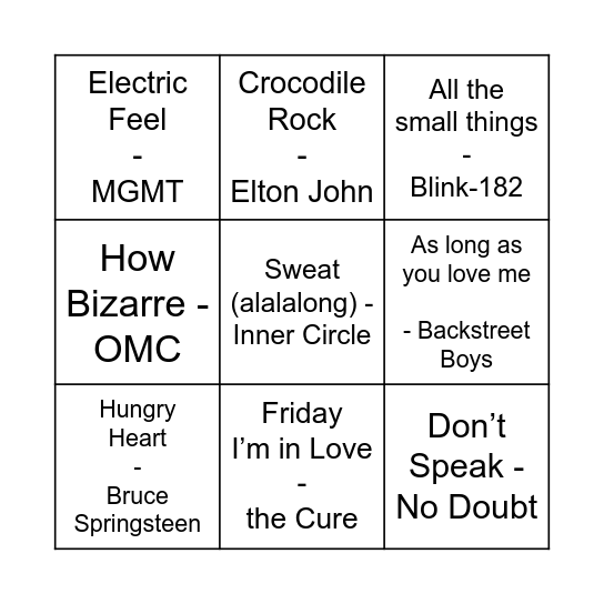 Music Bingo Card
