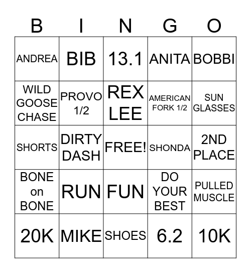 RUNNERDS BINGO Card