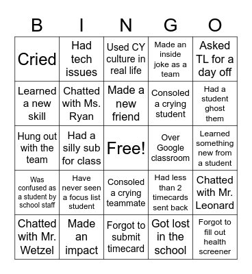 CY Bingo Card