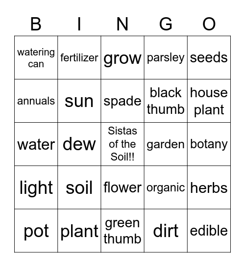 Sistas of the Soil Bingo 2021 Bingo Card