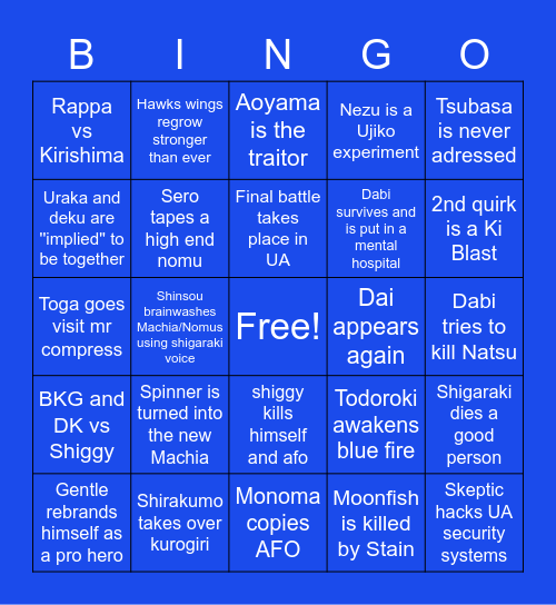 MHA FINAL ARC BINGO Card