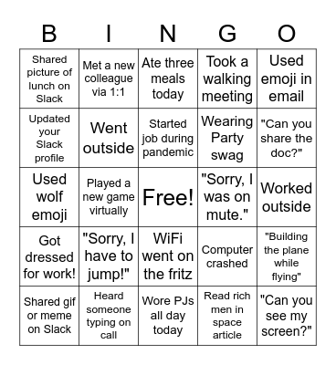 Virtual Staff Retreat BINGO Card
