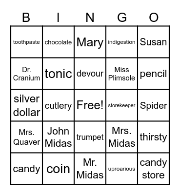 The Chocolate Touch Bingo Card