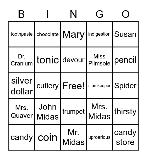 The Chocolate Touch Bingo Card