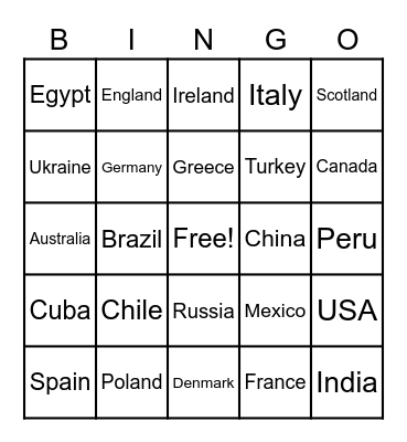 Country Bingo Card