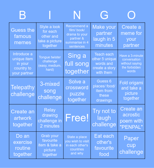 PENPAL BINGO CHALLENGE Bingo Card