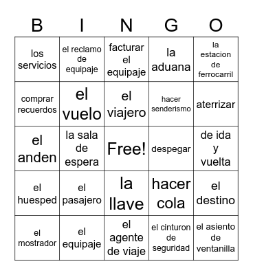 2A/3R El Viaje y El Turismo Bingo Card
