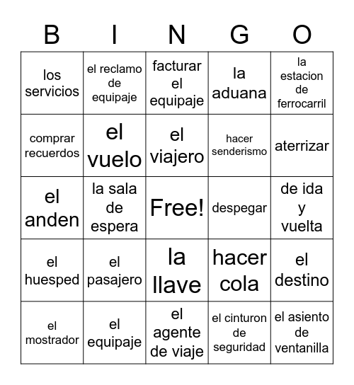 2A/3R El Viaje y El Turismo Bingo Card