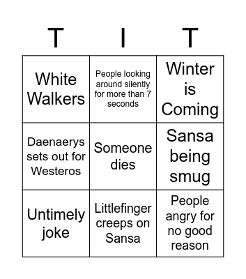 Game of Thrones s6e10 Bingo Card