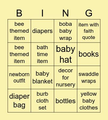 Lohman Baby Shower Bingo Card