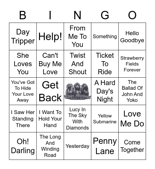 Beatles Hits Bingo Card