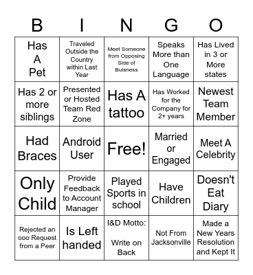 Mix & Mingle Bingo Card