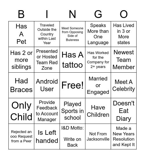 Mix & Mingle Bingo Card