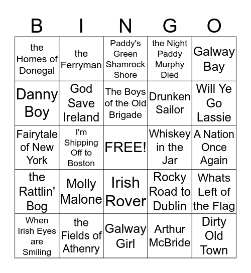 Celtic Music Bingo Card