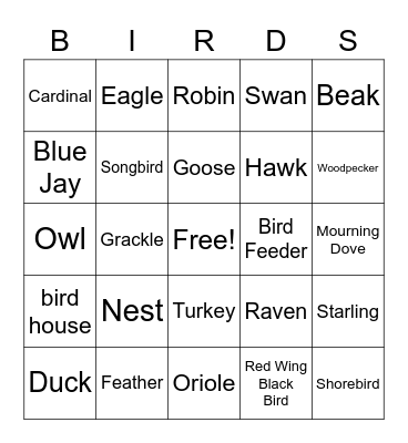 Bird Bingo Card