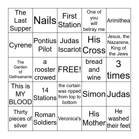 Stations of the Cross Bingo Card