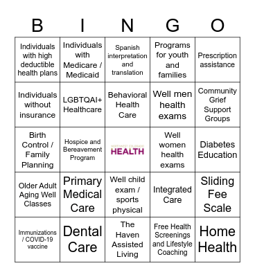 Northwest Colorado Health Services Bingo Card