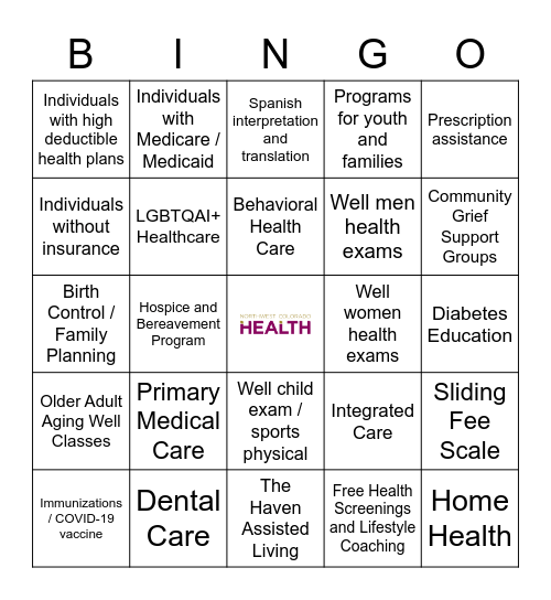 Northwest Colorado Health Services Bingo Card