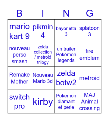 E3Nintendo Bingo Card