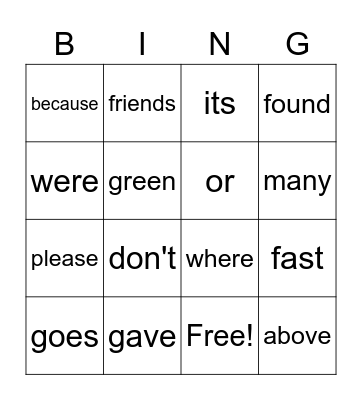 2nd Grade Sight Words Bingo Card