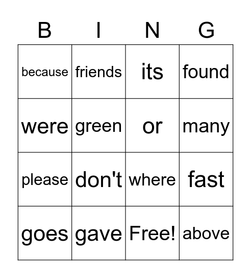 2nd Grade Sight Words Bingo Card