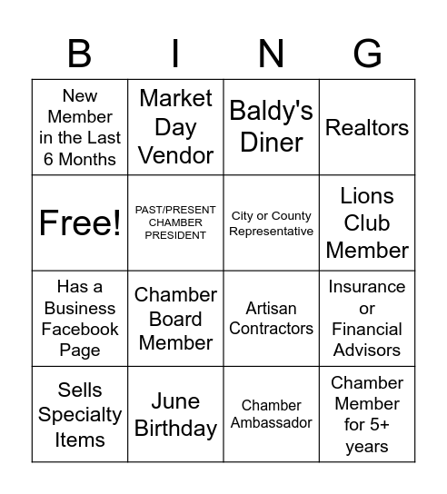 Greater La Vernia Chamber of Commerce Bingo Card