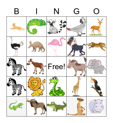 Savannah Animal Bingo Card