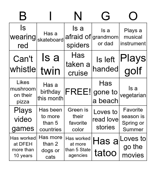 Find Someone WHO Bingo Card