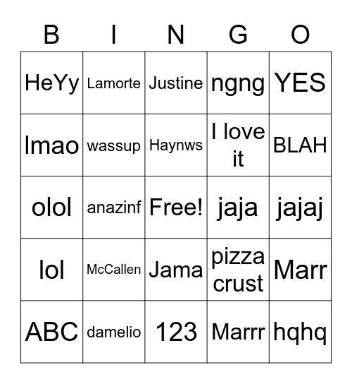 Untitled Bingo Card