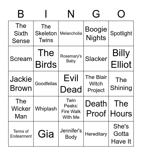 Fav Movies Bingo Card