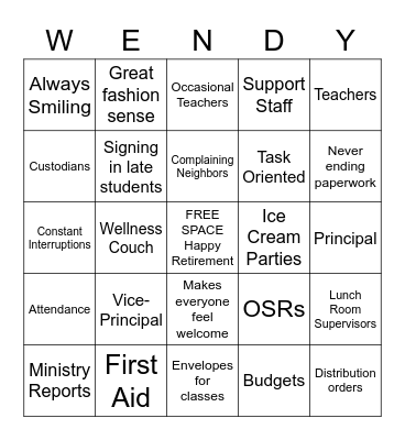 Happy Retirement, Wendy! Bingo Card