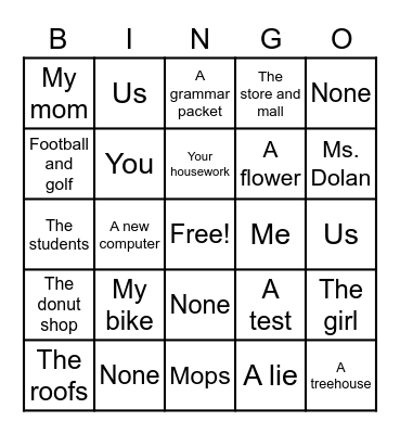 Direct and Indirect Object BINGO Card