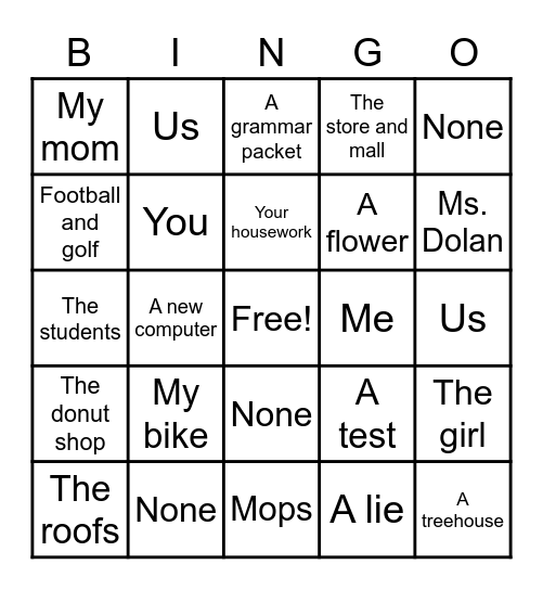 Direct and Indirect Object BINGO Card