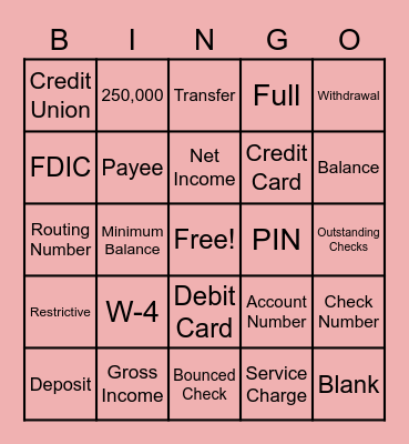 Banking Bingo Card