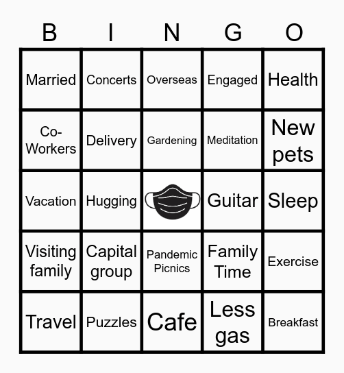 Quarantine Bingo Card