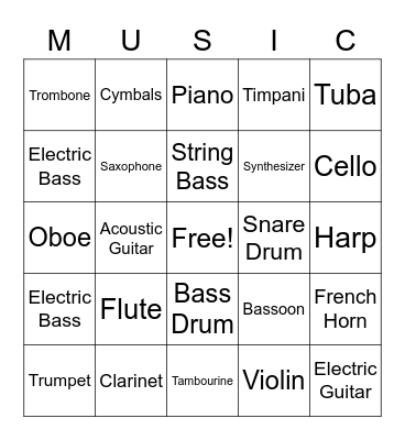 Musical Instrument Bingo Card