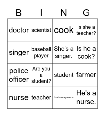 eSTAR 2 Unit 4: Vocab Bingo Card