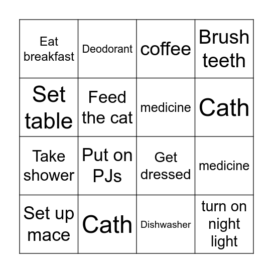 morning and afternoon and night time Bingo Card