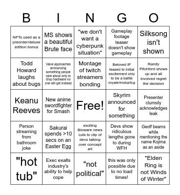 trav E3 Bingo Card
