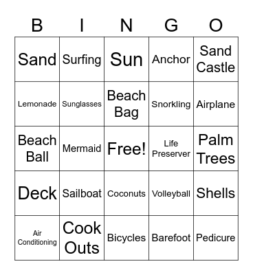 Summertime Fun Bingo Card